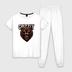 Пижама хлопковая женская Медведь Grizzly, цвет: белый