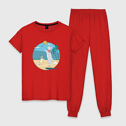 Пижама хлопковая женская Cat Volleyball, цвет: красный