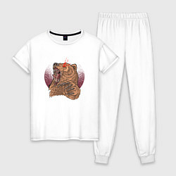 Пижама хлопковая женская Злой медведь, цвет: белый