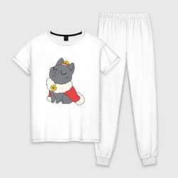Пижама хлопковая женская Cat King, цвет: белый