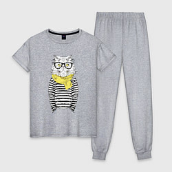 Пижама хлопковая женская Hipster Cat, цвет: меланж