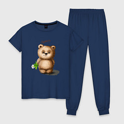 Пижама хлопковая женская Медведь, цвет: тёмно-синий