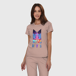 Пижама хлопковая женская Logo BTS, цвет: пыльно-розовый — фото 2