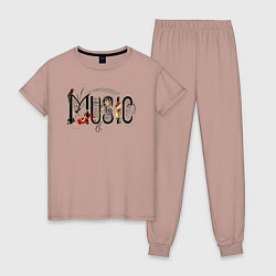 Пижама хлопковая женская Моя любимая музыка, цвет: пыльно-розовый