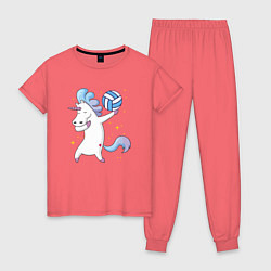Пижама хлопковая женская Unicorn Volleyball, цвет: коралловый
