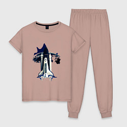 Пижама хлопковая женская Полёт на орбиту!, цвет: пыльно-розовый