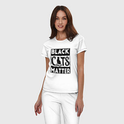 Пижама хлопковая женская Black Cats Matter, цвет: белый — фото 2
