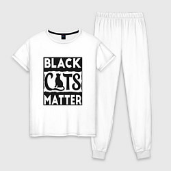 Пижама хлопковая женская Black Cats Matter, цвет: белый