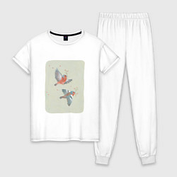 Пижама хлопковая женская Весенние птицы, цвет: белый