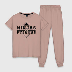 Пижама хлопковая женская Ninjas In Pyjamas, цвет: пыльно-розовый