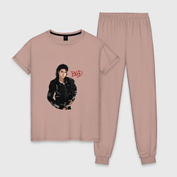 Пижама хлопковая женская BAD Майкл Джексон, цвет: пыльно-розовый