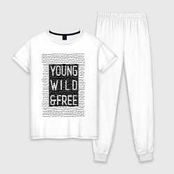 Пижама хлопковая женская YOUNG WILD &FREE, цвет: белый