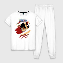 Пижама хлопковая женская Луффи One Piece в разрыве, цвет: белый
