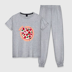 Пижама хлопковая женская Пицца и ломтик, цвет: меланж