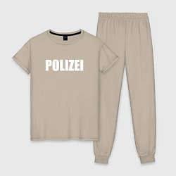 Пижама хлопковая женская POLIZEI Полиция Надпись Белая, цвет: миндальный