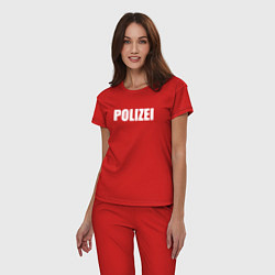 Пижама хлопковая женская POLIZEI Полиция Надпись Белая, цвет: красный — фото 2