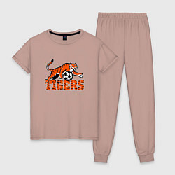 Пижама хлопковая женская Football Tigers, цвет: пыльно-розовый