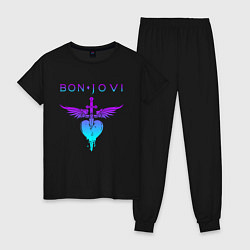 Пижама хлопковая женская BON JOVI NEON LOGO HEART, цвет: черный