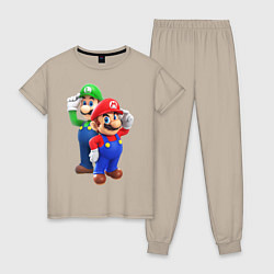Пижама хлопковая женская Mario Bros, цвет: миндальный
