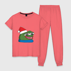 Пижама хлопковая женская Pepe, pepe happy, Пепе хеппи, pepe happy new year, цвет: коралловый