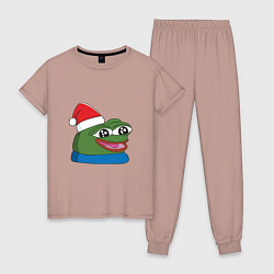 Пижама хлопковая женская Pepe, pepe happy, Пепе хеппи, pepe happy new year, цвет: пыльно-розовый