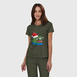Пижама хлопковая женская Pepe, pepe happy, Пепе хеппи, pepe happy new year, цвет: меланж-хаки — фото 2