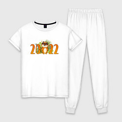 Пижама хлопковая женская Тигр 2022 Новый год, цвет: белый
