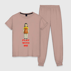 Пижама хлопковая женская Игра в кальмара Кукла, цвет: пыльно-розовый