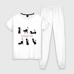 Пижама хлопковая женская Элегантные коты, цвет: белый