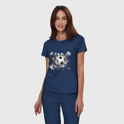 Пижама хлопковая женская Футбол внутри, цвет: тёмно-синий — фото 2
