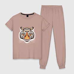 Пижама хлопковая женская Морда тигра от John Art, цвет: пыльно-розовый