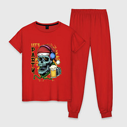 Пижама хлопковая женская Skull Santa, цвет: красный