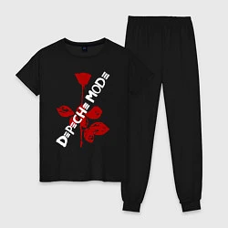 Пижама хлопковая женская Depeche Mode красная роза, цвет: черный