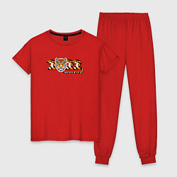 Пижама хлопковая женская Надпись 2022 Тигр, цвет: красный