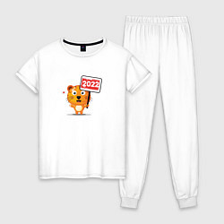 Пижама хлопковая женская Тигр с табличкой Год тигра 2022, цвет: белый