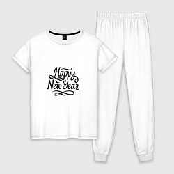 Пижама хлопковая женская Надпись с Новым годом!, цвет: белый