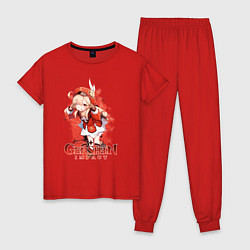Пижама хлопковая женская Кли Klee Genshin Impact, цвет: красный