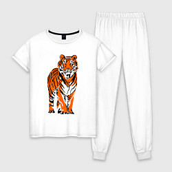 Пижама хлопковая женская Тигр в джунглях, цвет: белый