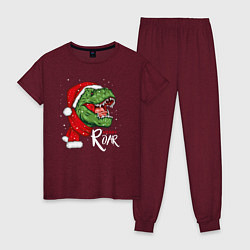 Пижама хлопковая женская T-rex Merry Roar, цвет: меланж-бордовый