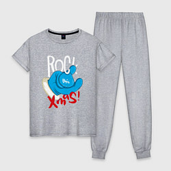 Пижама хлопковая женская Blue mittens Rock this xmas, цвет: меланж
