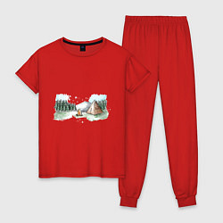 Пижама хлопковая женская Поход в горы, цвет: красный