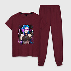 Пижама хлопковая женская JINX SHOOT ARCANE LOL, цвет: меланж-бордовый