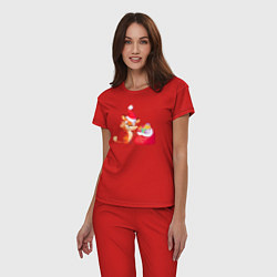 Пижама хлопковая женская Веселый тигренок с подарками, цвет: красный — фото 2