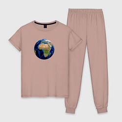Пижама хлопковая женская Планета солнечной системы земля, цвет: пыльно-розовый
