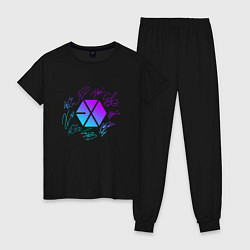 Пижама хлопковая женская EXO BAND NEON LOGO АВТОГРАФЫ, цвет: черный