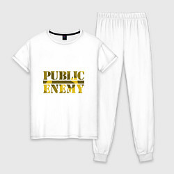 Пижама хлопковая женская Public Enemy Rap, цвет: белый