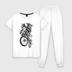 Пижама хлопковая женская Skeleton on a cool bike, цвет: белый
