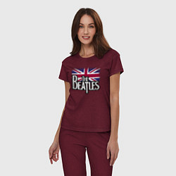 Пижама хлопковая женская The Beatles Great Britain Битлз, цвет: меланж-бордовый — фото 2