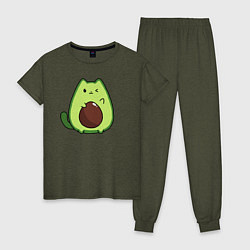 Пижама хлопковая женская Avo cat o подмигивает, цвет: меланж-хаки
