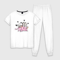 Пижама хлопковая женская Котик с пандочками, цвет: белый